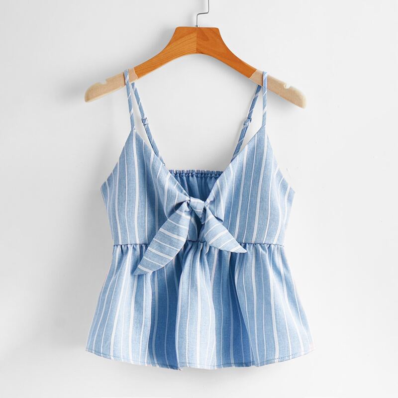 

Striped Knot Ruffle Hem Cami, Baby blue