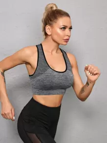 Yoga Trendy 中度支撐撞色滾邊運動型文胸 - 灰色 - 查看 3