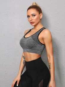 Yoga Trendy 中度支撐撞色滾邊運動型文胸 - 灰色 - 查看 4