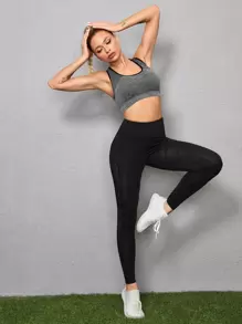 Yoga Trendy 中度支撐撞色滾邊運動型文胸 - 灰色 - 查看 5