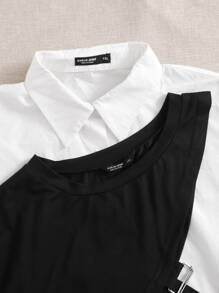 Camisa con botón con sudadera asimétrica de hombros caídos - Blanco y Negro - Ver 4