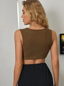 SHEIN Allurite Button Placket Crop Tank Top - Mocha Brown - View 2