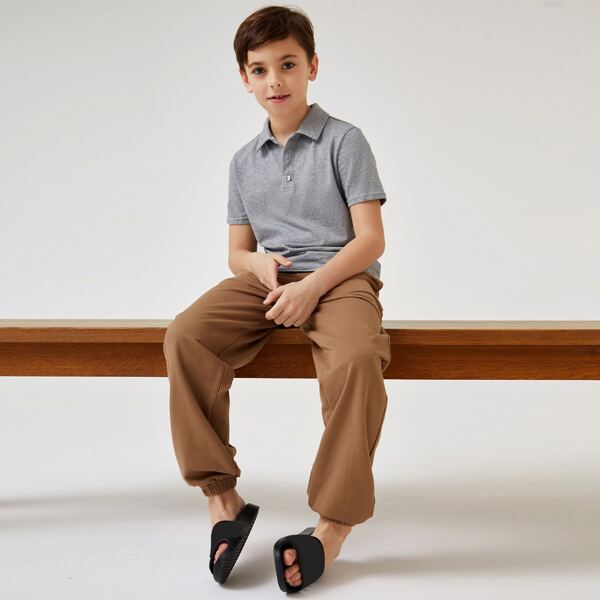 

Boys Solid Polo Shirt & Joggers Set, Multicolor