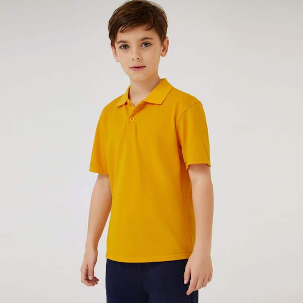 

Boys Solid Polo Shirt, Mustard yellow