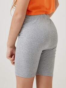 SHEIN Girls Cotton Solid Cycling Shorts - Light Grey - View 2