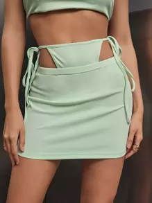 SHEIN BAE Cutout Knot Waist Rib-knit Skirt - Mint Green - View 1