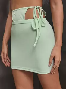 SHEIN BAE Cutout Knot Waist Rib-knit Skirt - Mint Green - View 3