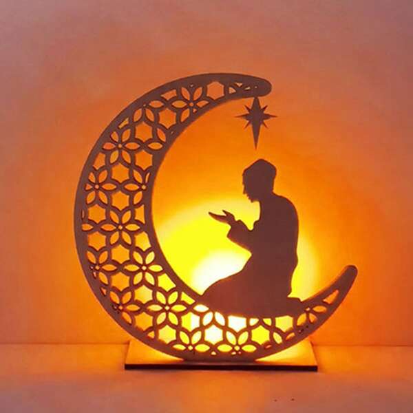 

1pc Hollow Moon Wooden Art Decoration, Yellow