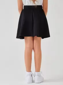 SHEIN Tween Girl Solid Elastic Waist Skirt - Black - View 2
