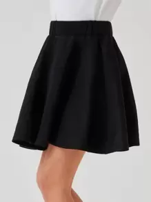SHEIN Tween Girl Solid Elastic Waist Skirt - Black - View 3