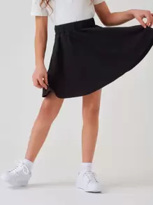 SHEIN Tween Girl Solid Elastic Waist Skirt - Black - View 5