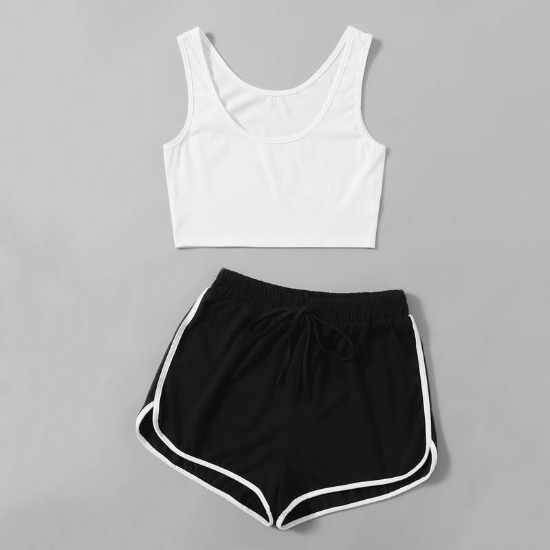 

Solid Tank Top & Dolphin Shorts, Black and white