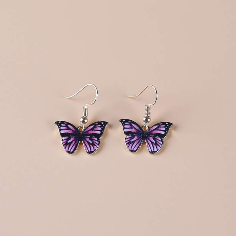 

Butterfly Charm Drop Earrings, Purple