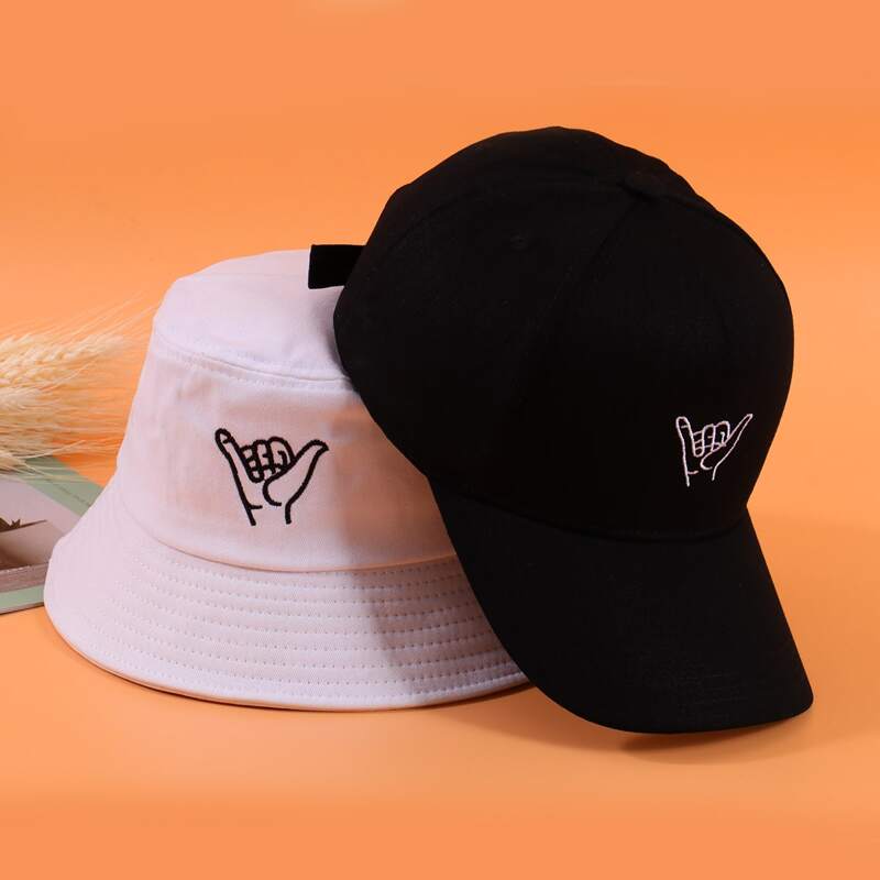 

Guys Gesture Graphic Baseball Cap & Bucket Hat, Black and white