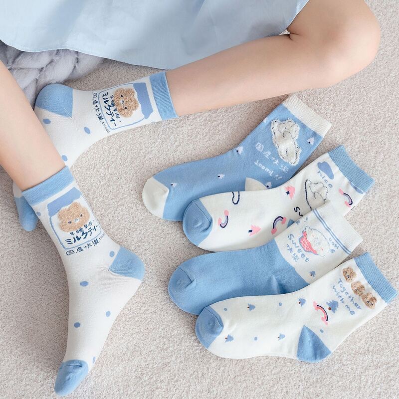 

5pairs Cartoon Graphic Socks, Blue