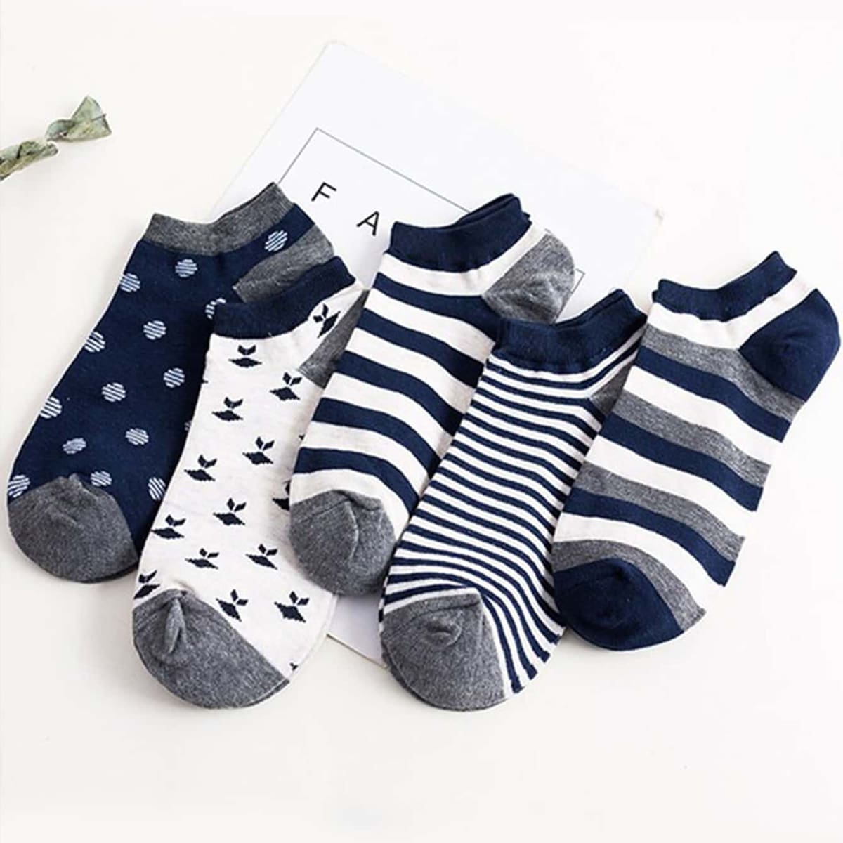 

5pairs Guys Striped Ankle Socks, Multicolor