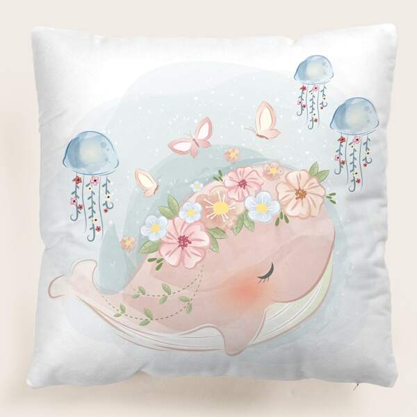 

Kids Whale Print Cushion Cover Without Filler, Multicolor