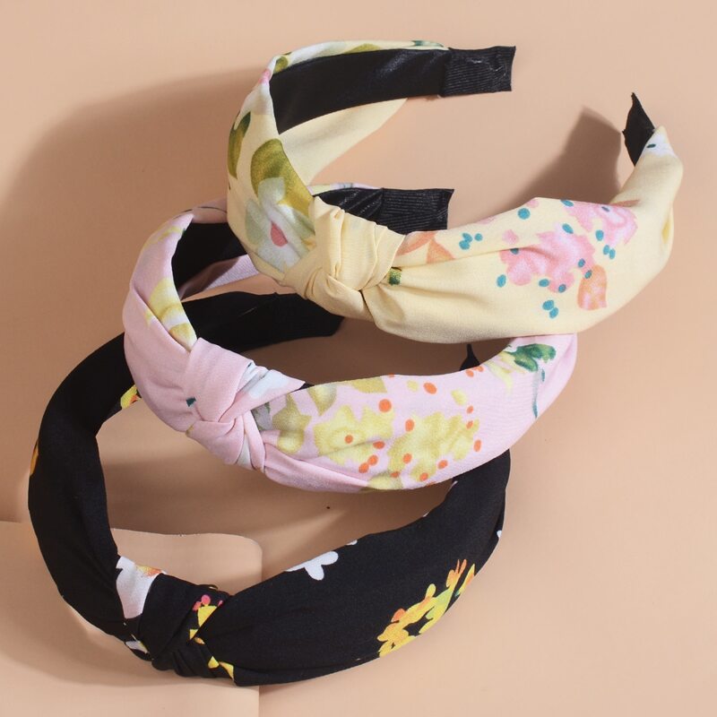 

3pcs Flower Print Knot Decor Headband, Multicolor