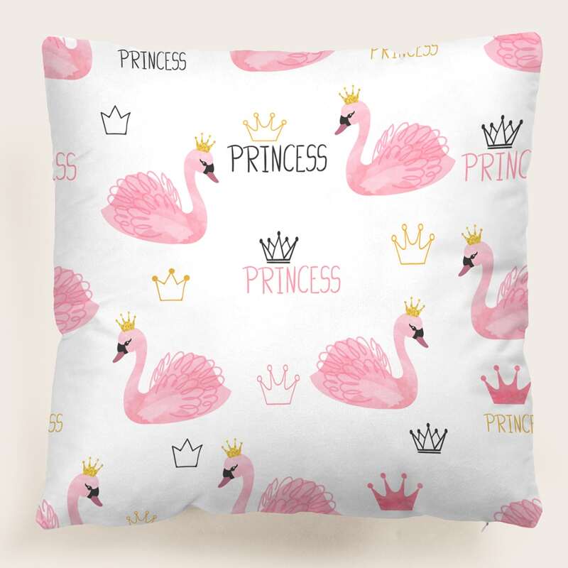 

Kids Swan Print Cushion Cover Without Filler, Pink