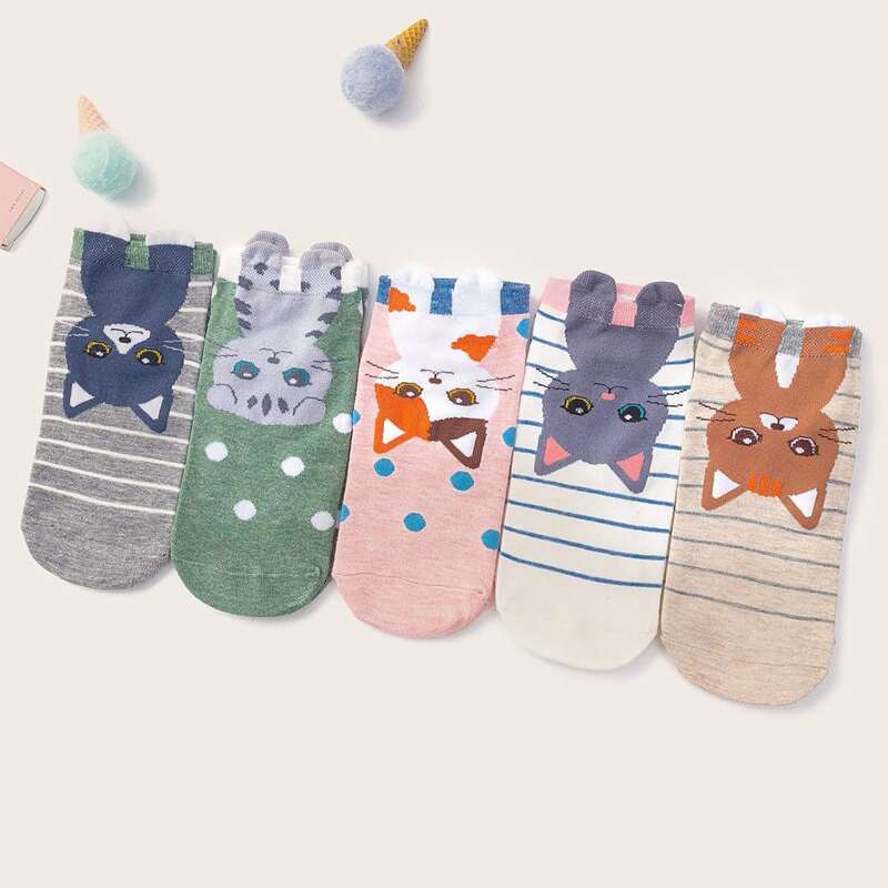 

5pairs Cartoon Graphic Socks, Multicolor