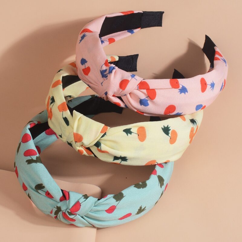 

3pcs Fruit Print Knot Decor Headband, Multicolor
