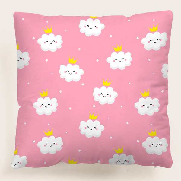 

Kids Cloud Print Cushion Cover Without Filler, Pink