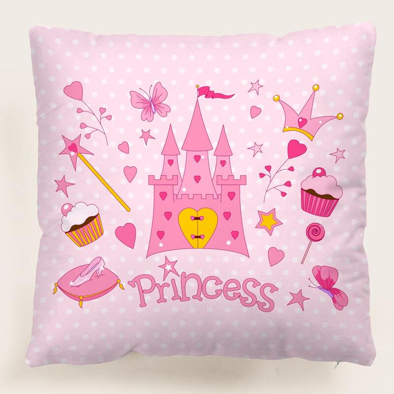 

Kids Castle Print Cushion Cover Without Filler, Pink