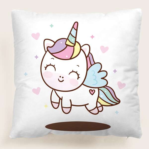 

Kids Unicorn Print Cushion Cover Without Filler, White