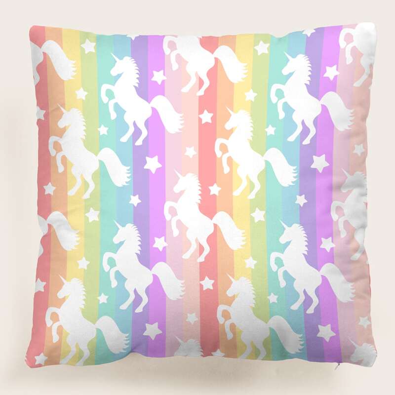 

Kids Unicorn Print Cushion Cover Without Filler, Multicolor