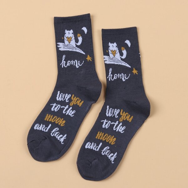 

Letter Graphic Crew Socks, Grey