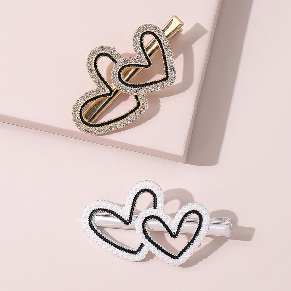 

2pcs Girls Heart Design Hair Clip, Multicolor
