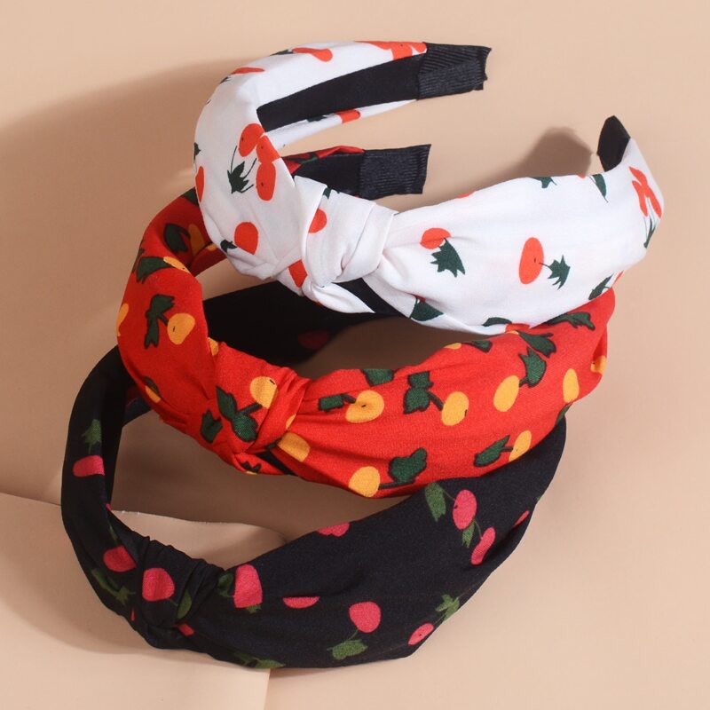 

3pcs Fruit Print Knot Decor Headband, Multicolor
