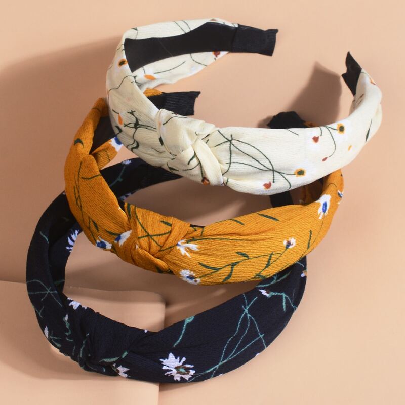 

3pcs Flower Print Knot Decor Headband, Multicolor