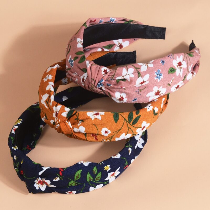 

3pcs Flower Print Knot Decor Headband, Multicolor