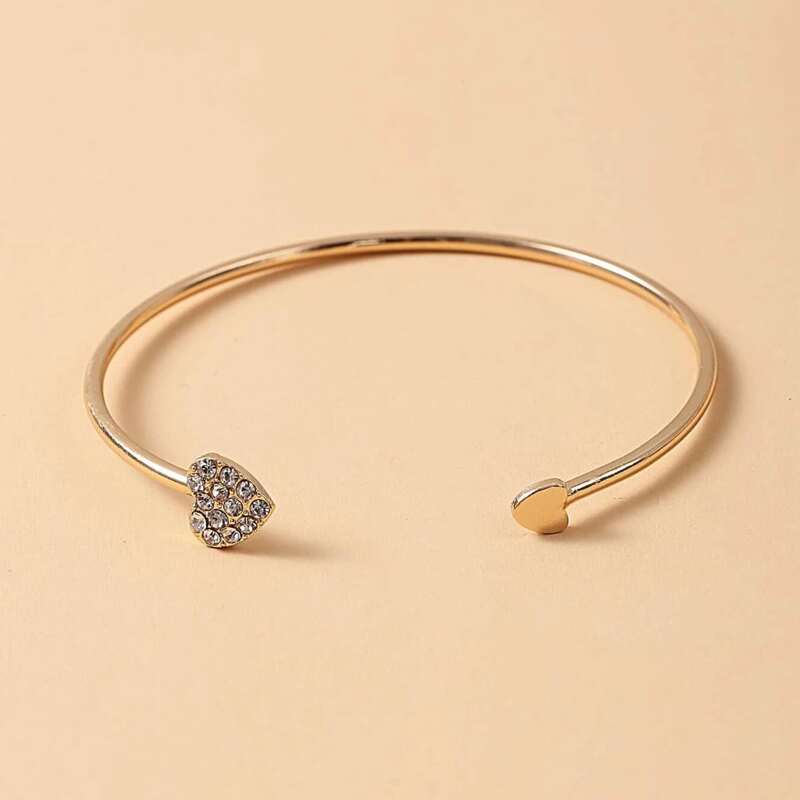 

Heart Rhinestone Decor Cuff Bracelet, Gold