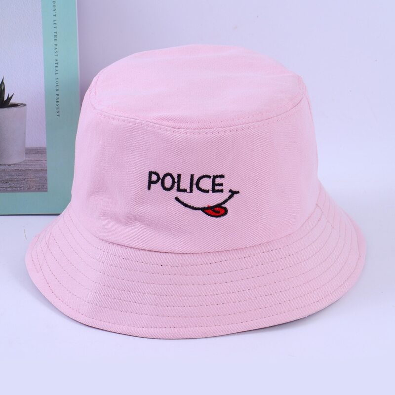 

Letter & Cartoon Embroidered Bucket Hat, Pink