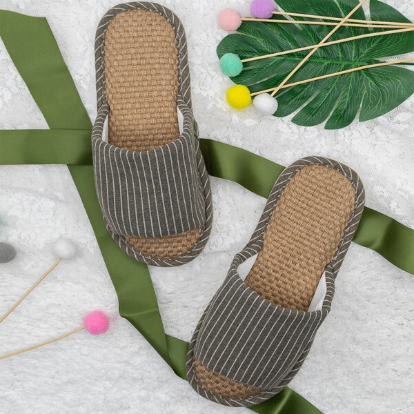 

Men Open Toe Striped Slippers, Army green
