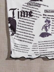 SHEIN Newspaper Print Lettuce Trim Bodycon Dress - Black and White - View 5