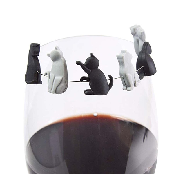 

6pcs Cat Shaped Random Wine Glass Marker, Multicolor