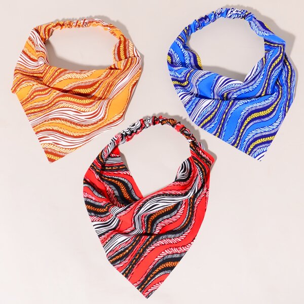 

3pcs Color Block Striped Pattern Hair Band, Multicolor