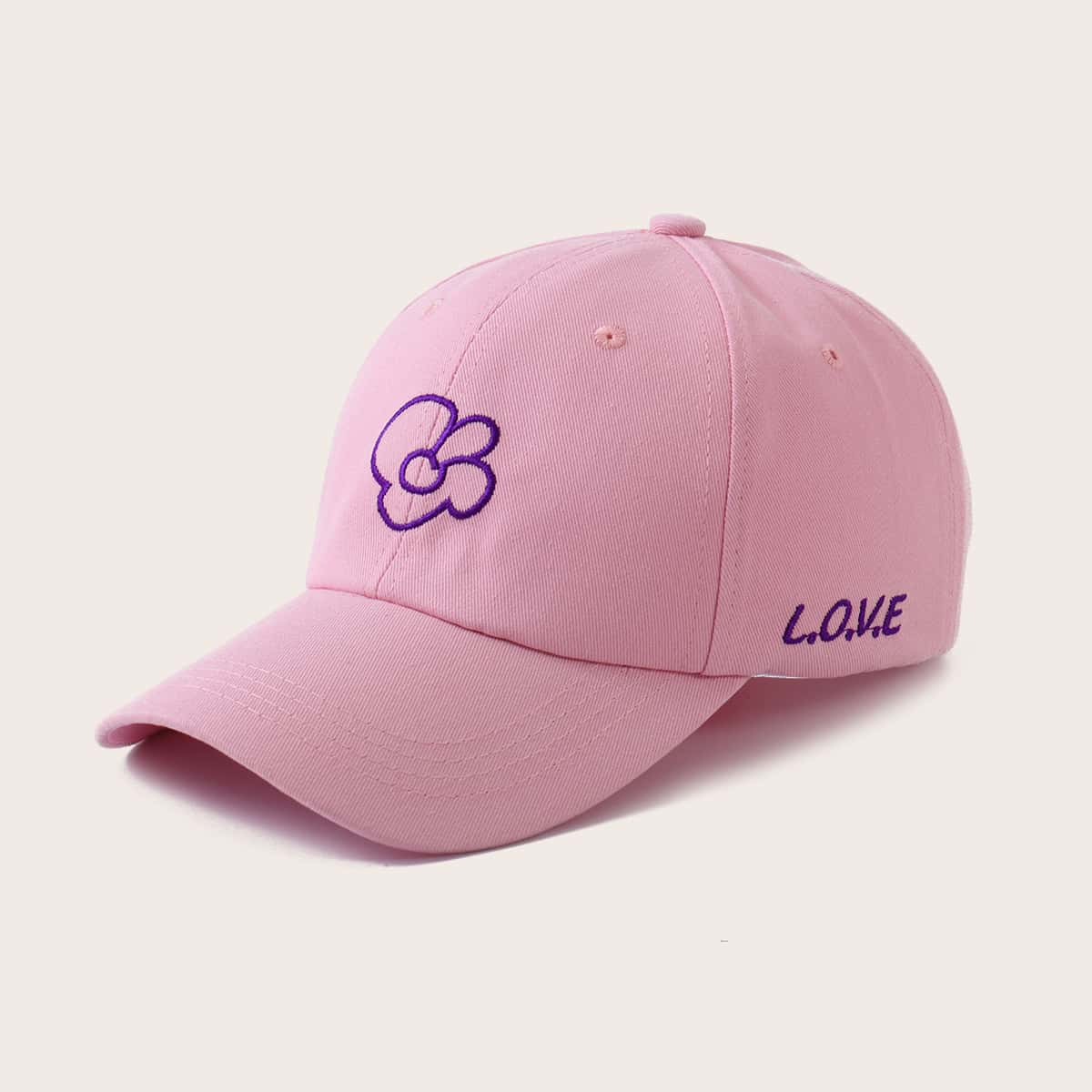 

Flower Embroidered Baseball Cap, Pink
