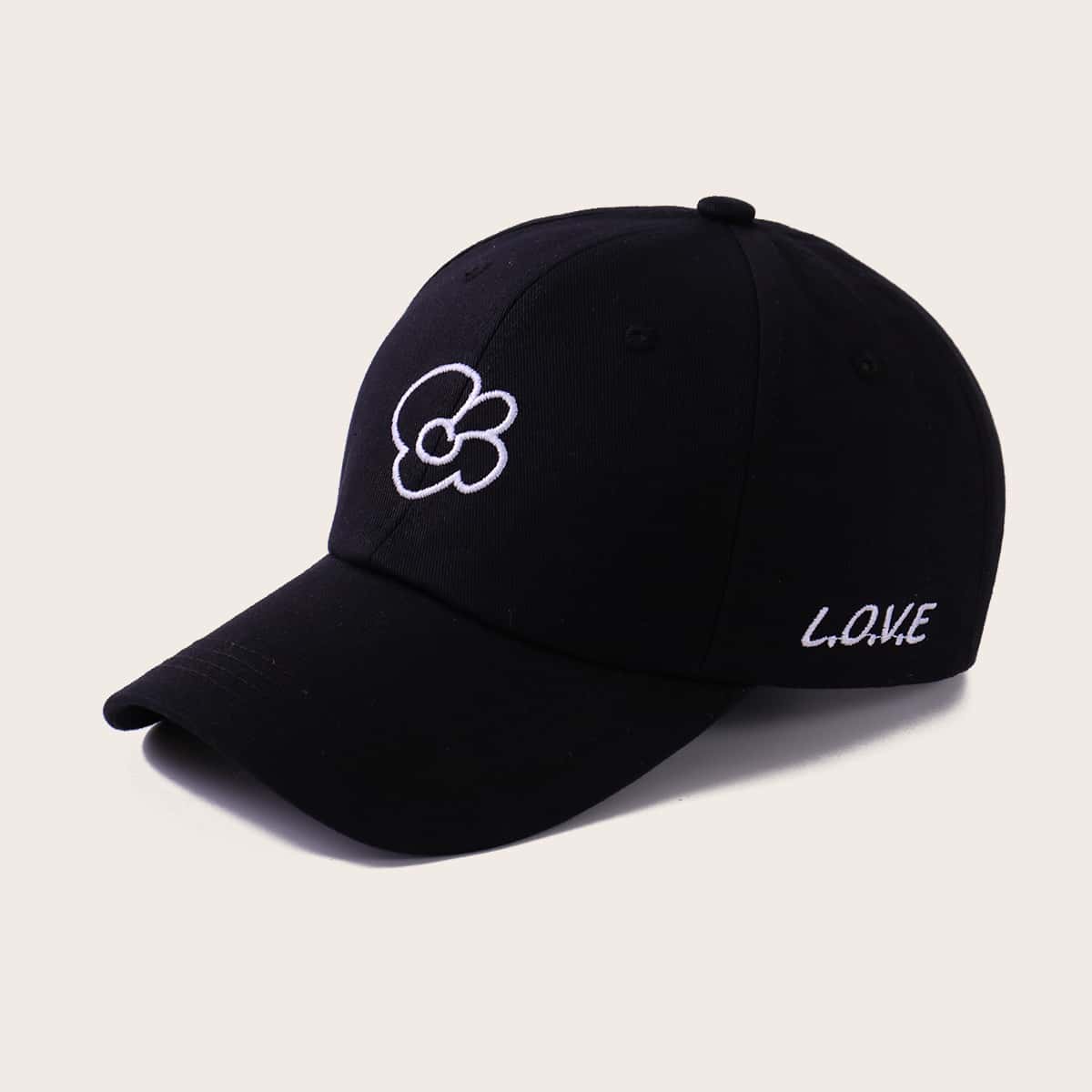 

Flower Embroidered Baseball Cap, Black