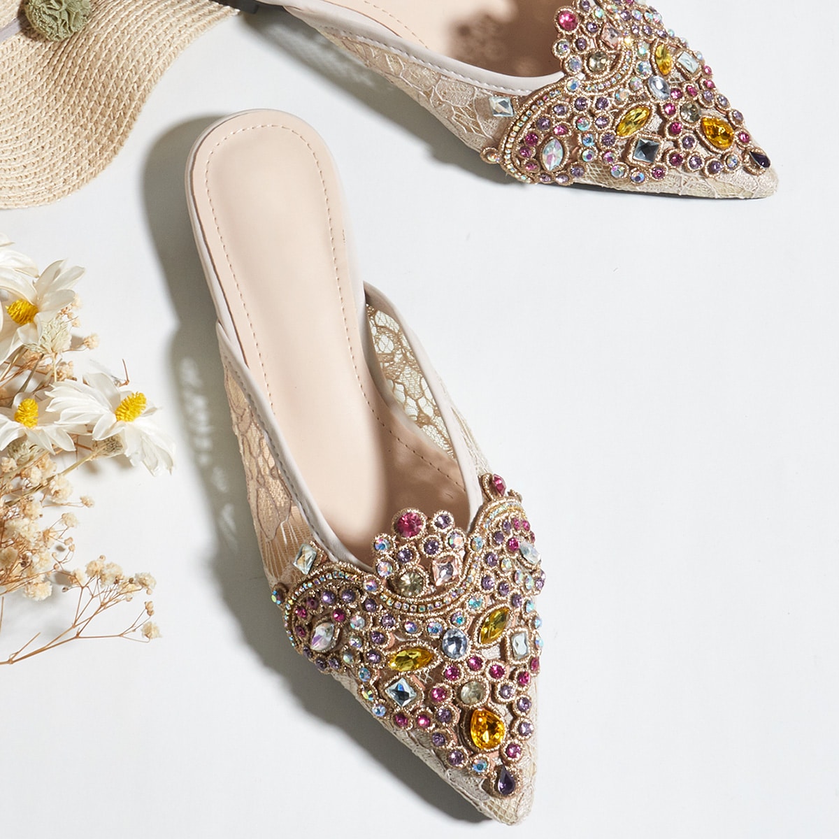 Zapatos planos de fiesta para damas en otoño/invierno con decoración de rhinestones, Valentín
