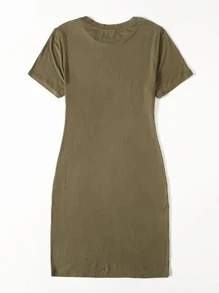 SHEIN EZwear Plus Heart Print Bodycon Dress - Army Green - View 2