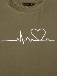 SHEIN EZwear Plus Heart Print Bodycon Dress - Army Green - View 4