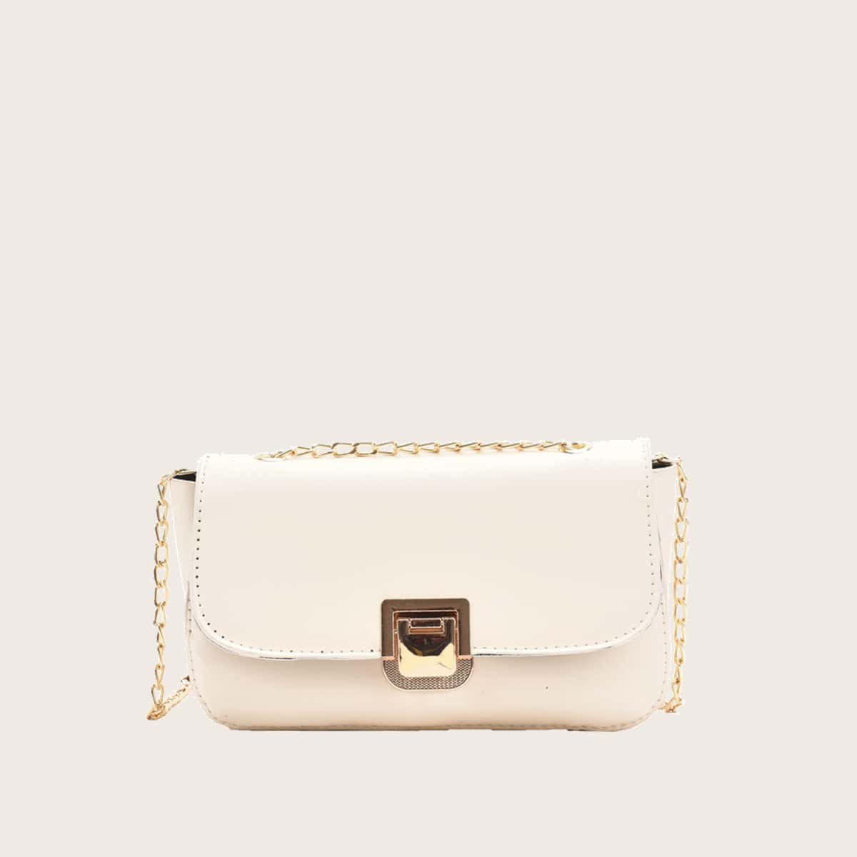 

Solid Chain Crossbody Bag, Beige