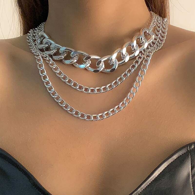 

3pcs Minimalist Chain Necklace, Silver