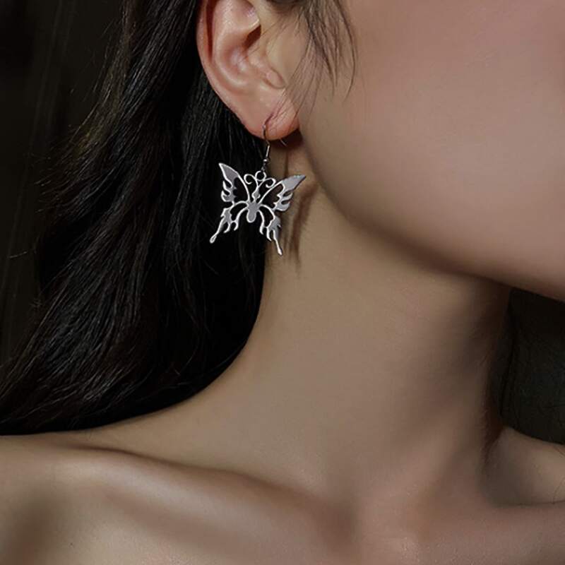 

Butterfly Charm Drop Earrings, Silver