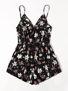 SHEIN VCAY Plus Floral Print Cami Romper - Multicolor - View 2