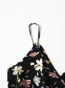 SHEIN VCAY Plus Floral Print Cami Romper - Multicolor - View 3